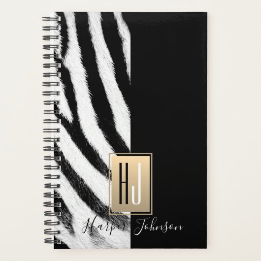 Moderne Monogram Zebra Print Planner (Voorkant)