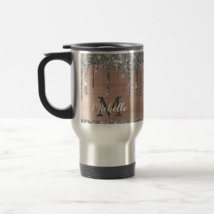 Moderne Monogram Zilveren Glitterdruppels op Roze Reisbeker