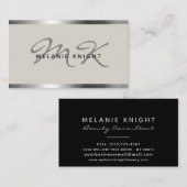 Moderne Monogram Zilveren Rand Minimalistisch Visitekaartje (Voorkant / Achterkant)