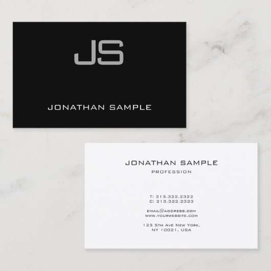Moderne monogram zwart en witte vlek artistiek visitekaartje (Voorkant / Achterkant)