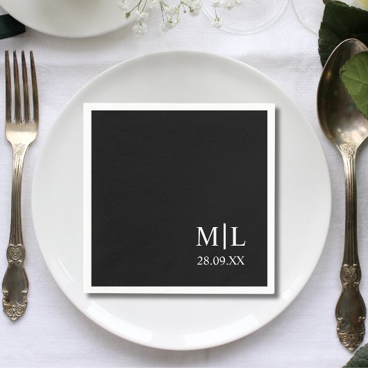 Moderne Monogram Zwart Minimalistische Custom Wedd Servet
