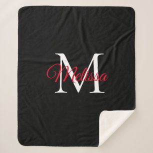 Moderne monogram zwart rood sherpa deken