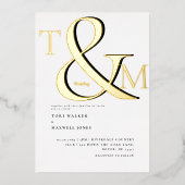 Moderne monogram zwart-wit en goudbruin folie uitnodiging (Voorkant)