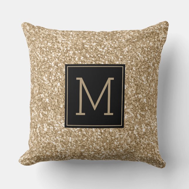 Moderne monogram zwart-wit en licht glitter textuu kussen (Voorkant)