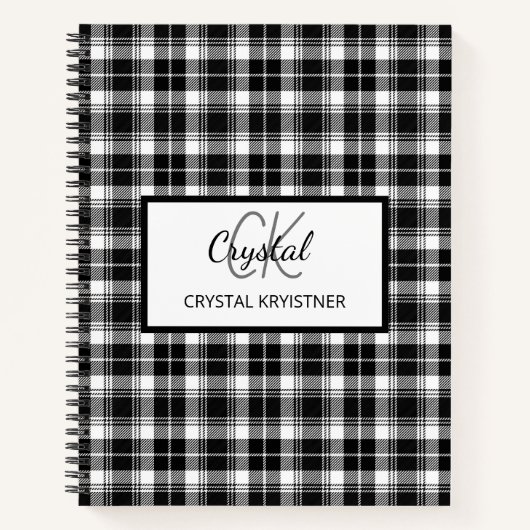 Moderne Monogram Zwart-Wit Plakken Notitieboek (Voorkant)
