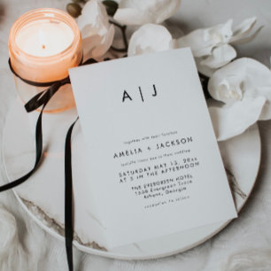 Moderne Monogram Zwart-witte bruiloft Kaart