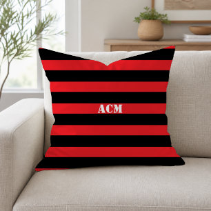 Moderne Monogram Zwarte en Rode Strepen Kussen
