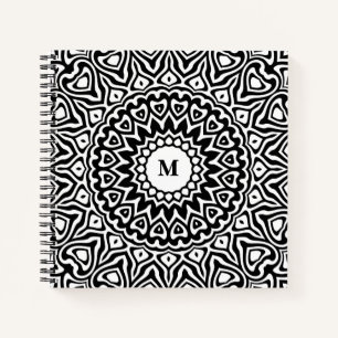 Moderne Monogram Zwarte en Witte Mandala Patroon Notitieboek