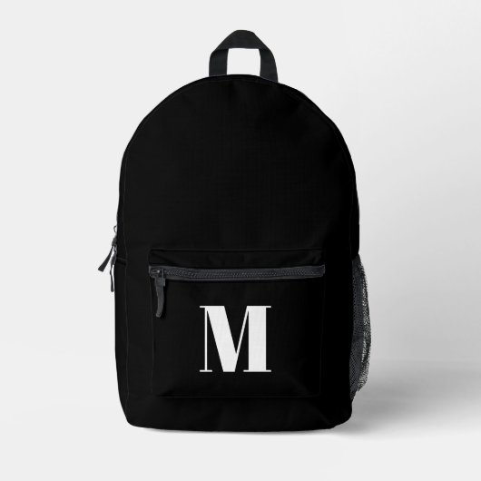 Moderne monogram zwarte witte aangepaste initiaal  bedrukte rugzak (Voorkant)