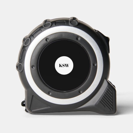 Moderne monogram zwarte witte cirkel gepersonalise rolmaat (Voorkant)