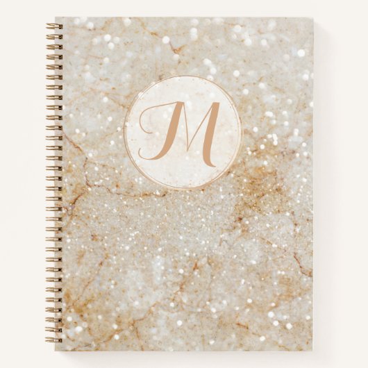 Moderne Monogramed White en Gold Sparkly Notitieboek (Voorkant)