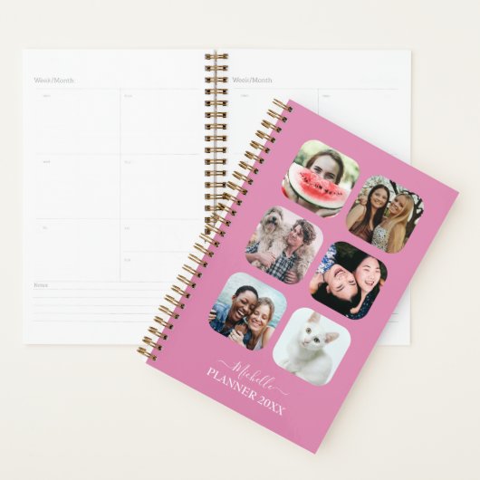 Moderne Monogramme 6 Photo Blush Pink Planner (Devant avec enveloppe)