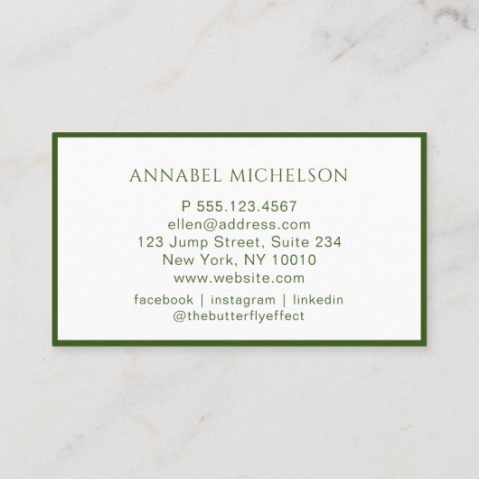 Moderne, Monogramme, Blanc, Carte de visite vert (Dos)