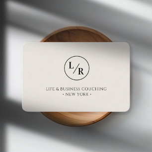 Moderne, monogramme, cercle, carte de visite beige