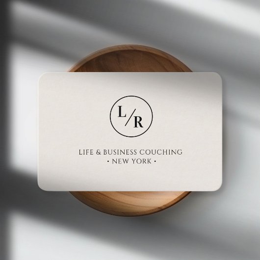 Moderne, monogramme, cercle, carte de visite beige