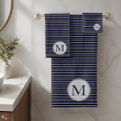 Moderne Monogramme Rayures Bleu Foncé Noir