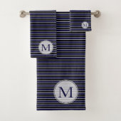 Moderne Monogramme Rayures Bleu Foncé Noir (En situation)