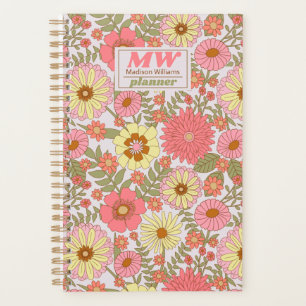 Moderne Monogramme rose Floral Motif 2023 Planner