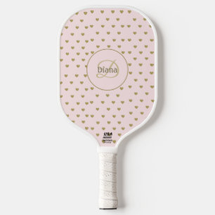 Moderne Monogrammed Girly Pink met Naam Pickleball Paddle
