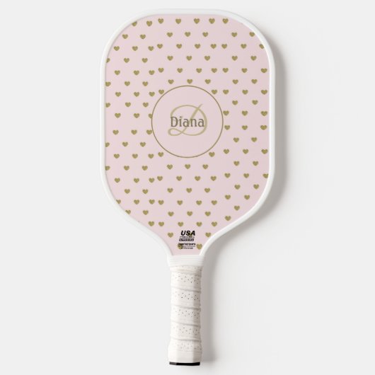 Moderne Monogrammed Girly Pink met Naam Pickleball Paddle (Achterkant)
