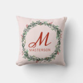 Moderne Monogrammed Holly Wreath Kerstmis Kussen (Voorkant)