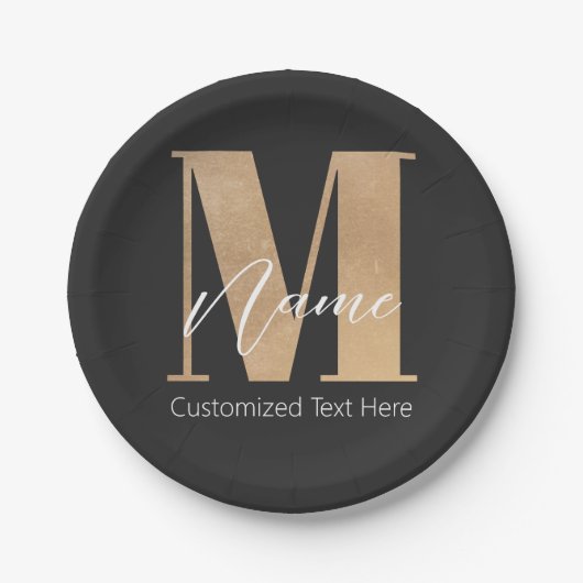 Moderne Monogrammed Initiaal M & Naam Gepersonalis Papieren Bordje (Voorkant)