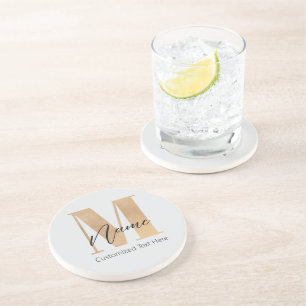 Moderne Monogrammed Initiaal M & Naam Gepersonalis Zandsteen Onderzetter
