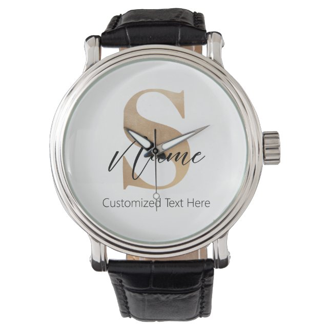 Moderne Monogrammed Initiaal S & Naam Gepersonalis Horloge (Voorkant)