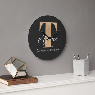 Moderne Monogrammed Initiaal T & Naam Gepersonalis Grote Klok