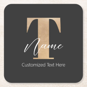 Moderne Monogrammed Initiaal T & Naam Gepersonalis Vierkante Kartonnen Onderzetter
