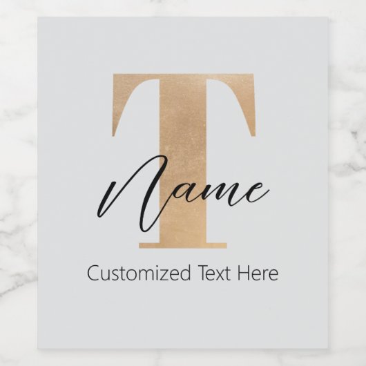 Moderne Monogrammed Initiaal T & Naam Gepersonalis Wijn Etiket (Enkel label)