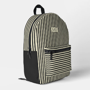 Moderne Monogrammed Retro Black & Cream Stripes Bedrukte Rugzak