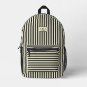 Moderne Monogrammed Retro Black & Cream Stripes Bedrukte Rugzak (Voorkant)