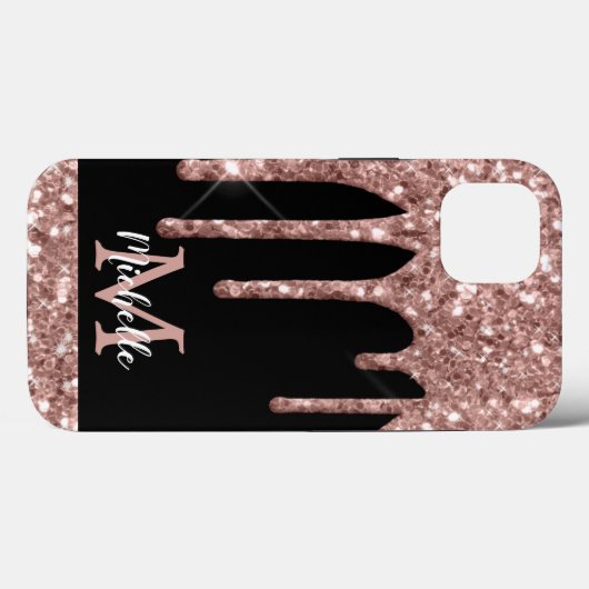 Moderne monogrammed Roos Gold Glitter Drivers Case-Mate iPhone Case (Achterkant (horizontaal))