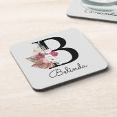 Moderne Monogrammed Roze Boho Initiaal B Bier Onderzetter (Linkerzijde)