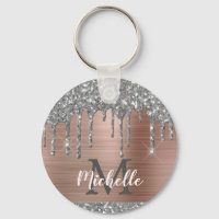 Moderne monogrammed Silver Glitter drukt roze meta