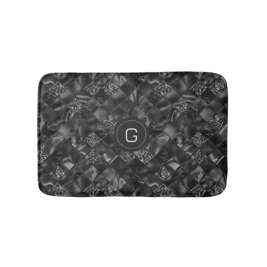 Moderne Monogrammed Zwart Faux Glitter Patroon Badmat (Voorkant)