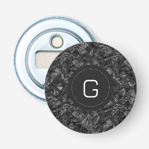 Moderne Monogrammed Zwart Faux Glitter Patroon Button Flesopener