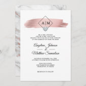 Moderne Monogrammen Roos Gouden Marmeren Hart Brui Kaart (Voorkant / Achterkant)