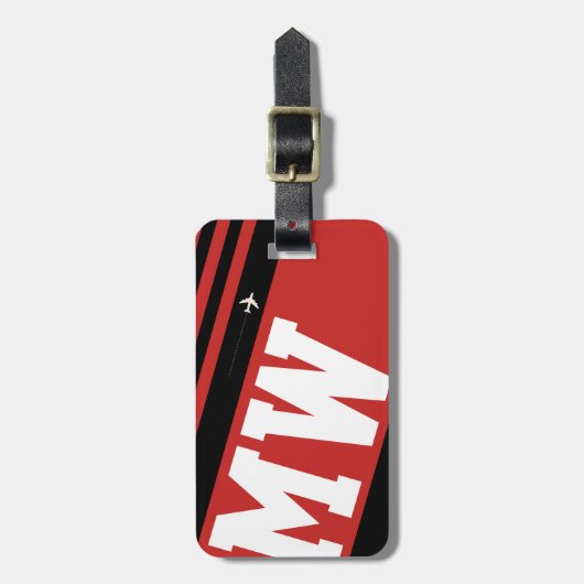 moderne monogrammen zwart en rood bagagelabel (Voorkant verticaal)