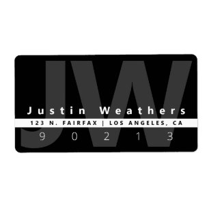 Moderne monogrammen   Zwart wit en grijs adres Etiket