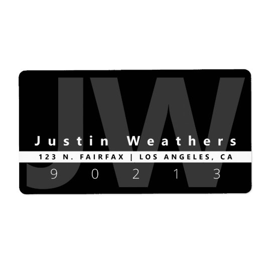 Moderne monogrammen | Zwart wit en grijs adres Etiket (Voorkant)