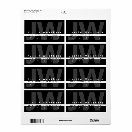 Moderne monogrammen | Zwart wit en grijs adres Etiket (Full Sheet)