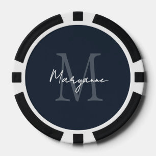 Moderne Monogramnaam Blauw Poker Chips