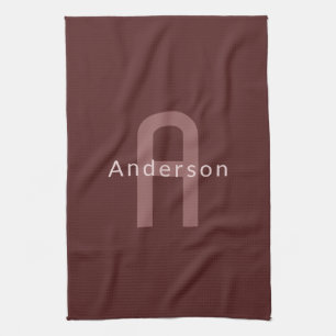 Moderne monogramnaam donkerrood theedoek