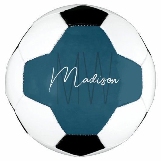 Moderne Monogramnaam Schrift Blauw Voetbal (Voorkant)