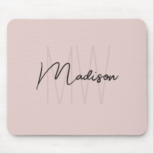 Moderne Monogramnaam Script Roze Roos Muismat