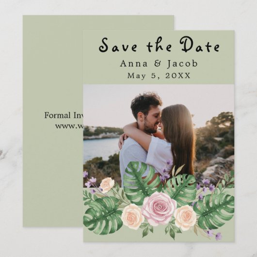 Moderne Monstera Leaf Floral Salie Kaart (Voorkant / Achterkant)