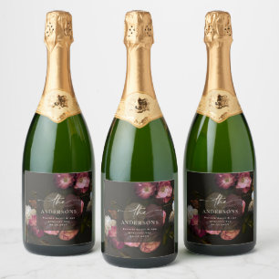 Moderne Moody Bloemige Trouw Donkere Romantiek Sparkling Wijnetiket