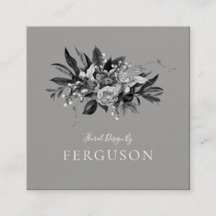 Moderne Moody Grey Tone Floral Vierkante Visitekaartje